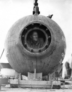 Man in bathysphere